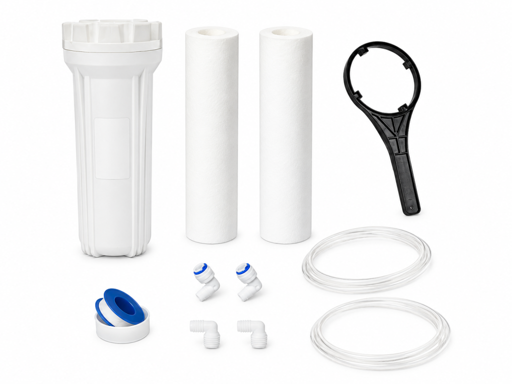 LUXGEN Universal-Fit RO Pre-Filter Kit — Housing Bowl + 2 Spun Candles + Spanner + Elbows & Pipe