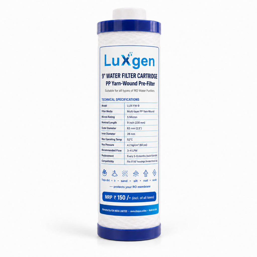 LUXGEN 9″ PP Yarn-Wound Pre-Filter Candle — 5 Micron (Fits 10″ Housings)